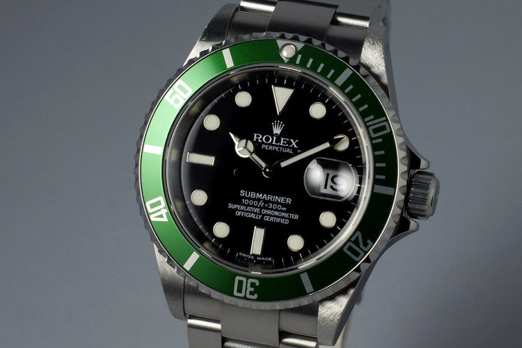 2006 Rolex Green Submariner 16610V with Box and Papers