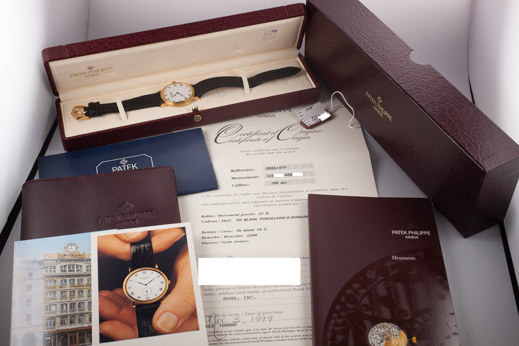 1999 Patek Philippe 18K YG Calatrava 3992J with Box and Papers
