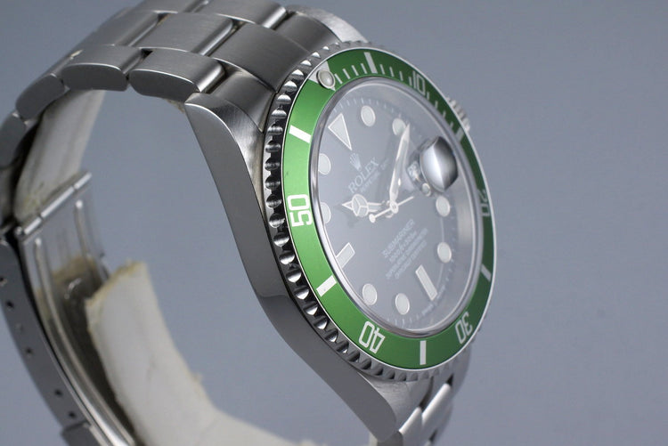2004 Rolex Green Submariner 16610V Mark I Dial with Box and Service Papers