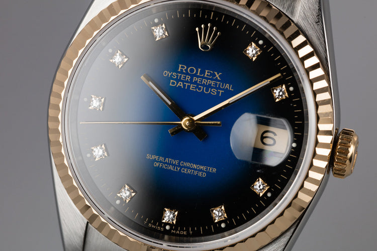 1992 Rolex Two-Tone DateJust 16233G with Blue Vignette Diamond Dial