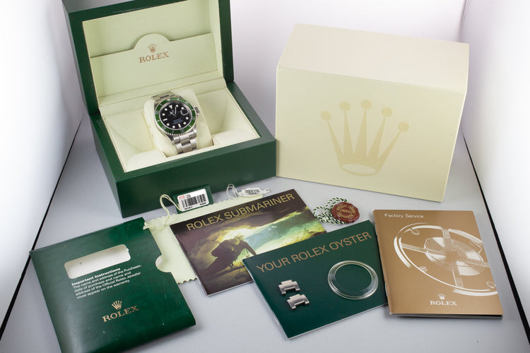 2006 Rolex Anniversary Green Submariner 16610LV with Box and Lime Green Bezel