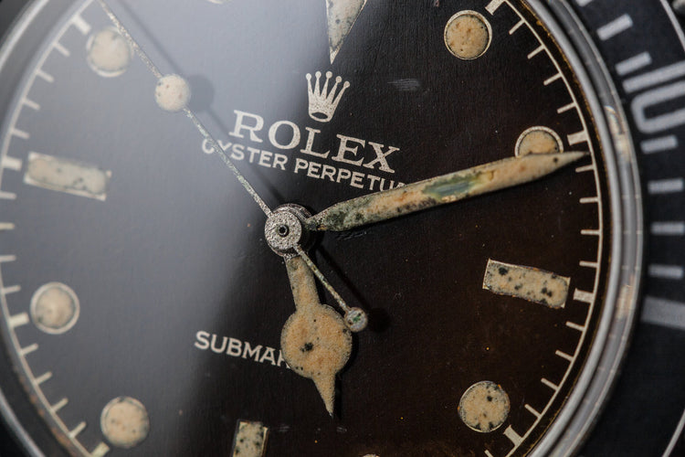 1959 Rolex Submariner 5512 with Tropical Gilt Chapter Ring Dial, Red Triangle Bezel, and Big Logo Stretch Bracelet