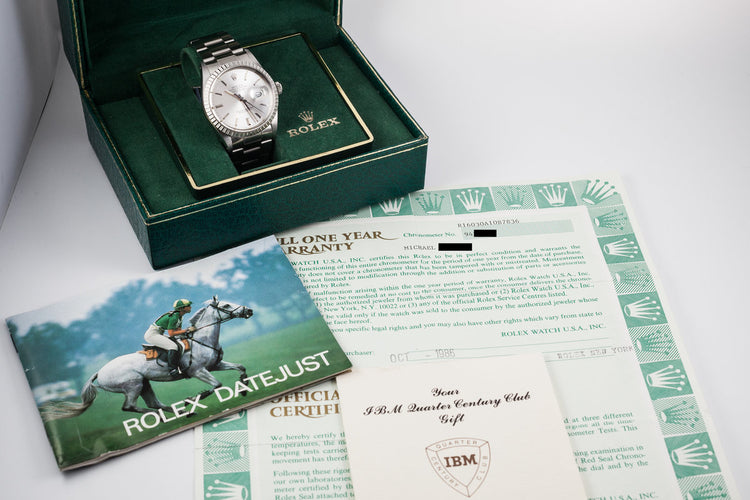 1986 Rolex Datejust 16030 IBM Quarter Century Club with Box and Papers