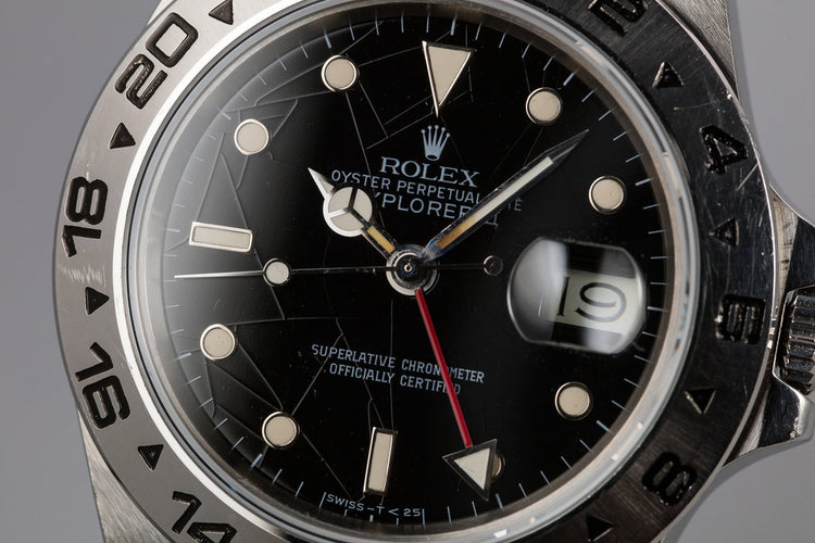 1986 Rolex Explorer II 16550 Black Spider Cracked Rail Dial with Service Papers