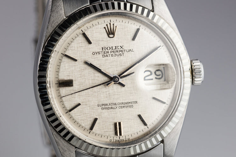 1972 Rolex DateJust 1601 with No Lume Silver Linen Sigma Dial