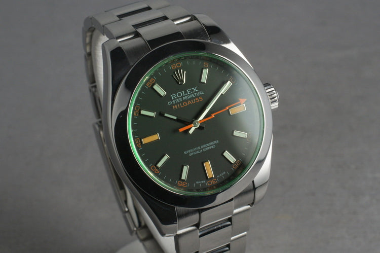 2007 Rolex Milgauss Green 116400GV with Box and Papers
