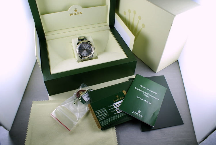 Rolex Datejust II Ref: 116334 with RHODIUM and BLUE ARABIC dial