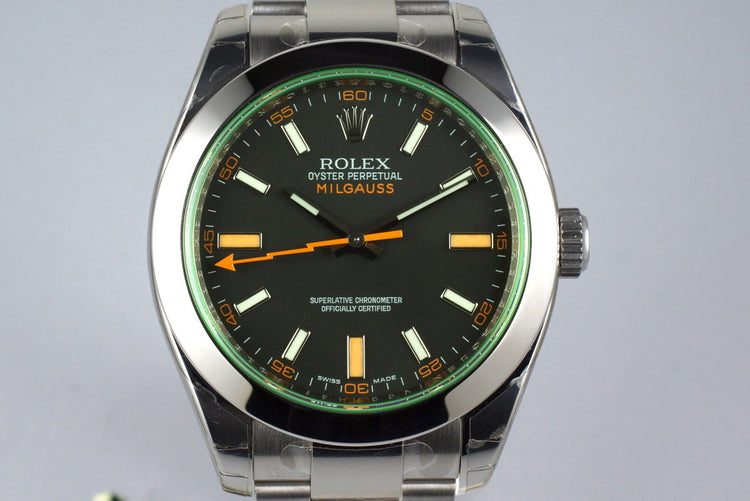 2009 Rolex Milgauss Green 116400V with Box and Papers MINT with Stickers