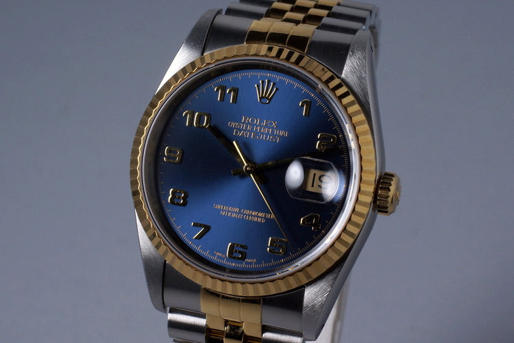 1991 Rolex Two Tone DateJust 16233 Blue Arabic Dial