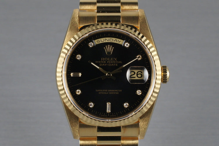 1995 Rolex YG Day-Date 18238 with Black Diamond Dial