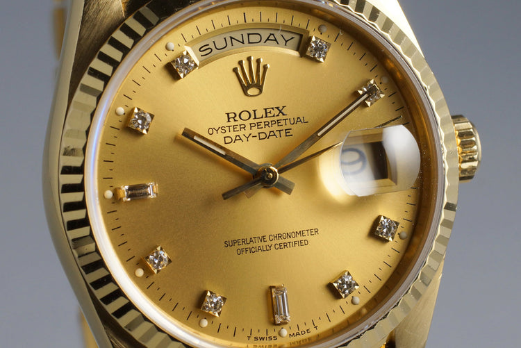1991 Rolex YG Day-Date 18238 Factory Champagne Diamond Dial