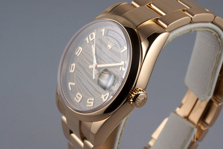 2000 Rolex Rose Gold Day-Date 118205 Brown Wave Dial with Box and Papers