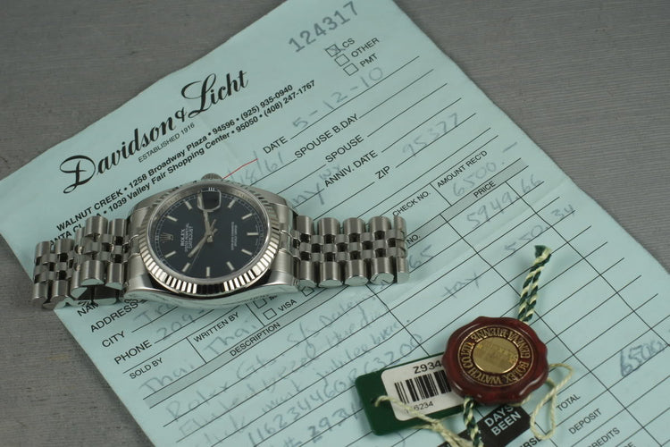 2006 Rolex Modern Datejust 116234 with Navy Blue Dial