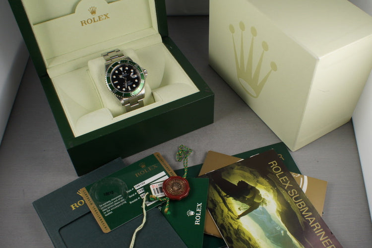 Rolex Green Submariner 16610 LV with Box and Papers Z serial