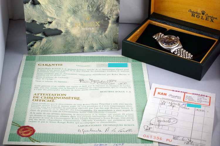 1972 Rolex DateJust 1603 Blue Dial with Box and Papers