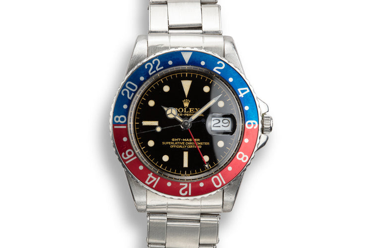 1963 Rolex GMT 1675 PCG Gilt Chapter Ring Underline Dial with Box, Papers, and Service Papers