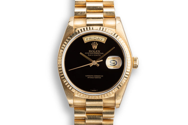1979 Rolex 18K YG Day-Date 18038 Onyx Dial with Service Papers