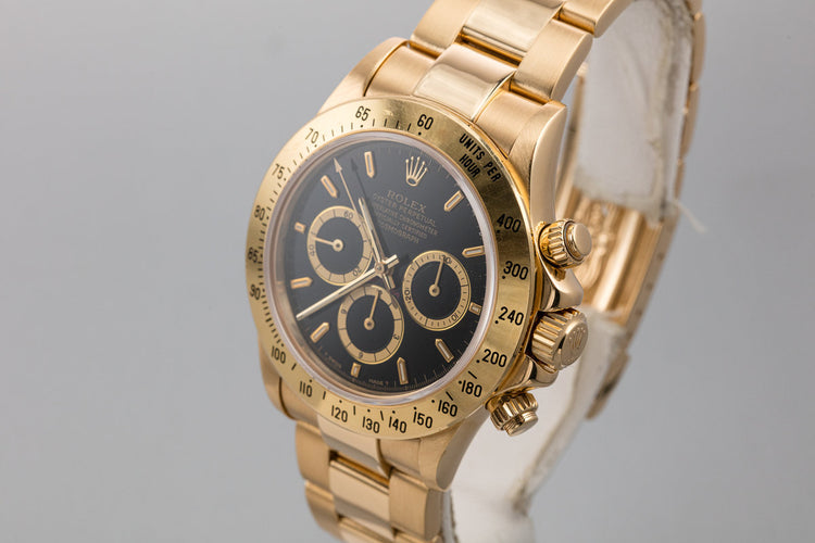 1993 Rolex 18K YG Zenith Daytona 16528 Black Mark 3 Dial with Box and Papers