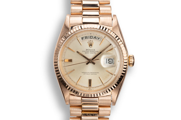 1965 Rolex 18K Rose Gold Day-Date 1803 Silver Dial