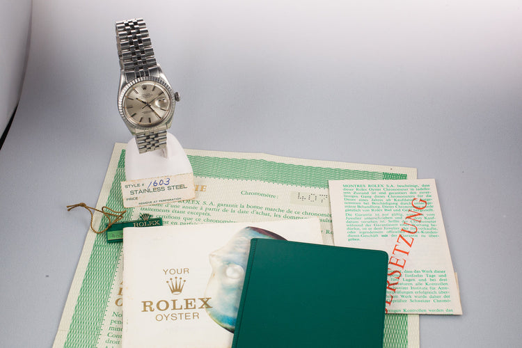 1971 Rolex DateJust 1603 Silver Dial with Papers