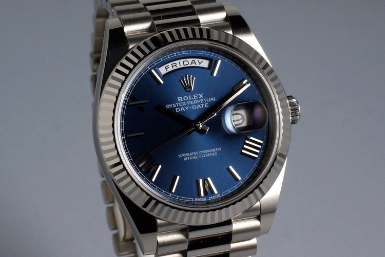 2015 Rolex WG Day-Date 228239 Blue Roman Dial with Box and Papers
