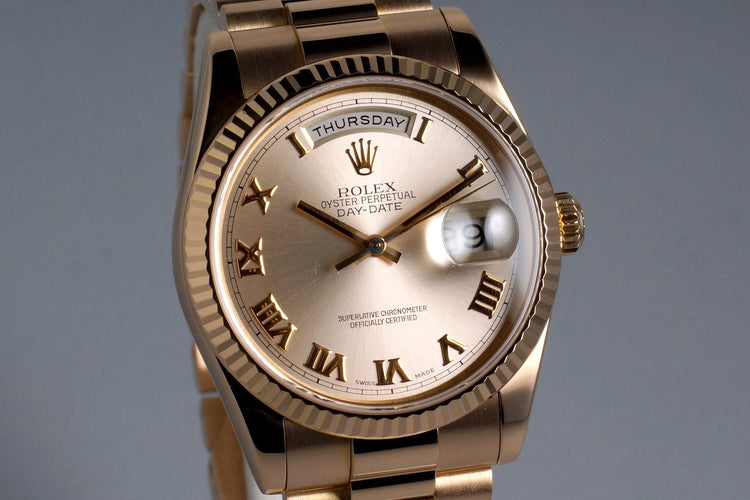 2000 Rolex RG Day-Date 118238 Rose Gold Roman Dial with Box and Papers