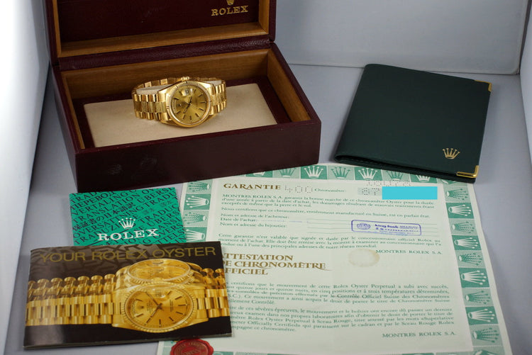 1985 Rolex YG Bark Day Date 18078 Champagne Dial with Box and Papers