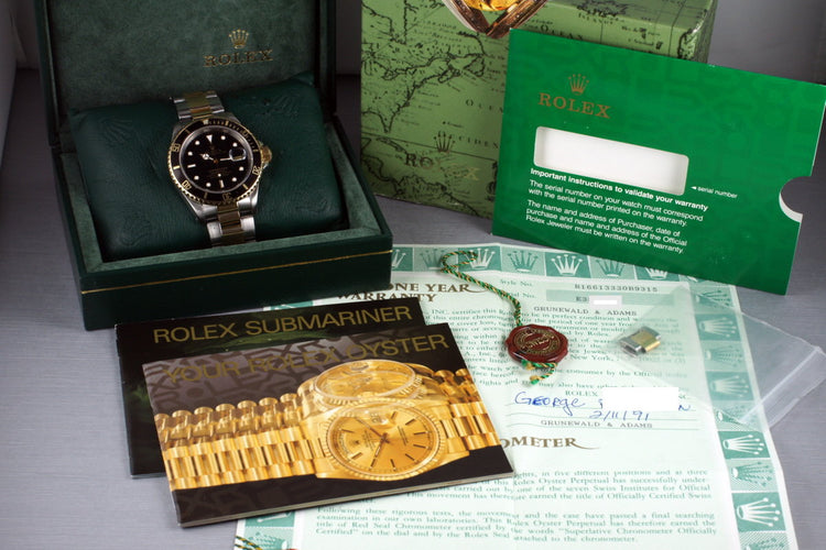 1991 Rolex 18K/SS Submariner 16613 with Box and Papers