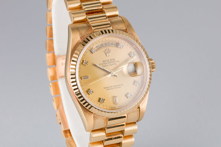 1989 Rolex 18K YG Day-Date 18238 with Champagne Diamond Marker Dial