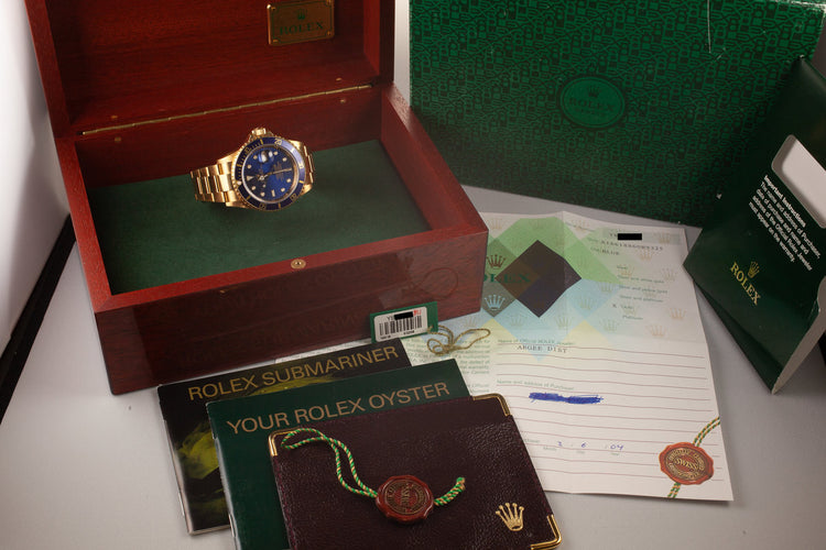 2002 Rolex 18K Submariner 16618 Blue Dial with Box and Papers