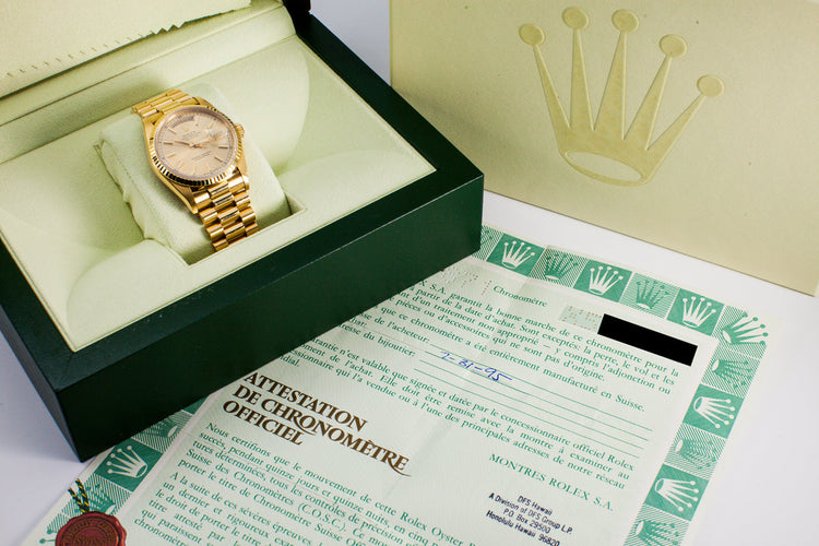 1991 Rolex YG Day-Date 18238 with Box and Papers