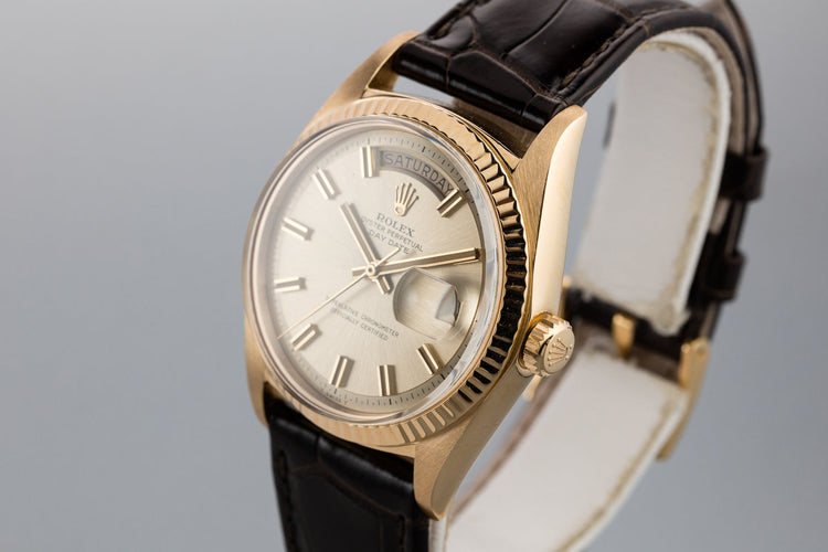 1968 Rolex Day-Date 1803 with No Lume Gold "Wide Boy" Dial