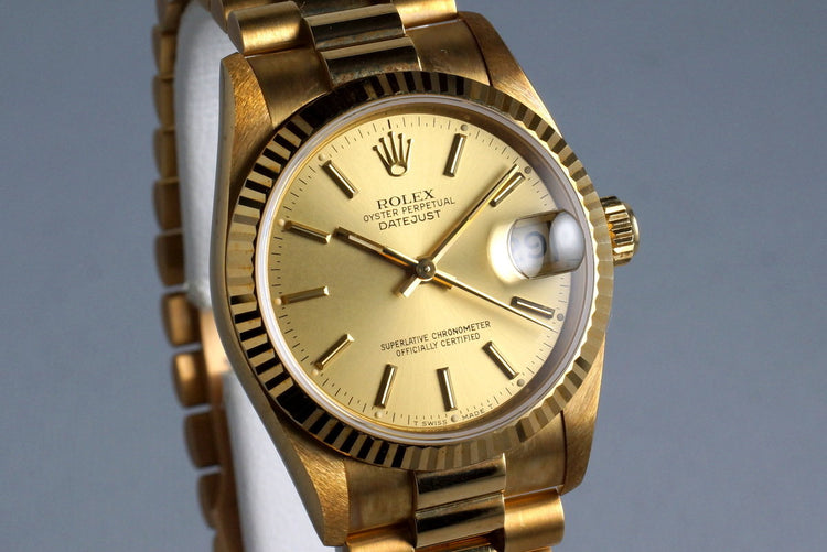1991 Rolex YG MidSize Datejust 68278 with Box and Papers