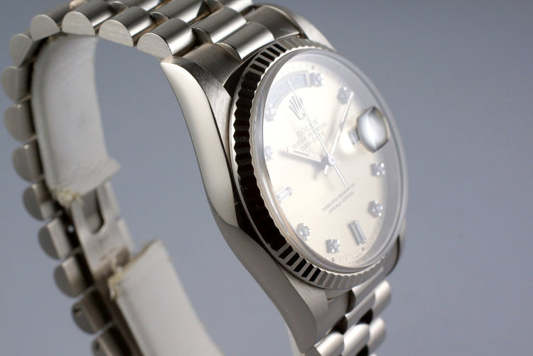 1994 Rolex WG Day-Date 18239 Factory Silver Diamond Dial
