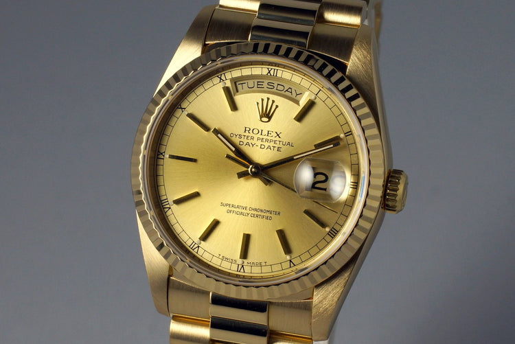 1989 Rolex YG Day-Date 18238 Champagne Dial with Box and Papers
