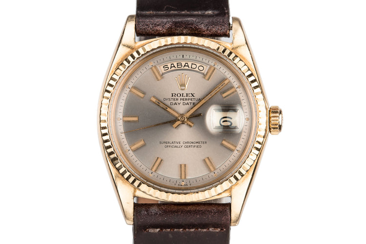 1968 Rolex 18K YG Day-Date 1803 Grey Dial with "Wide Boy" Markers