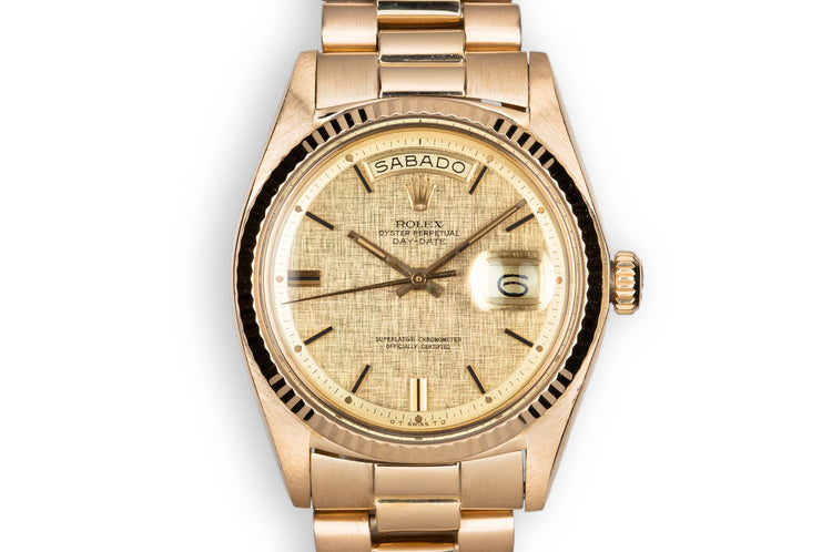 1972 18K YG Rolex Day-Date 1803 Linen Sigma Dial