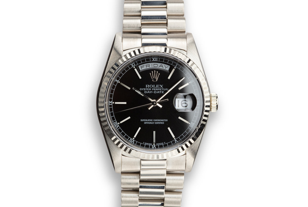 HQ Milton - 1990 Rolex 18K WG Day-Date 18239 Black Dial with Box