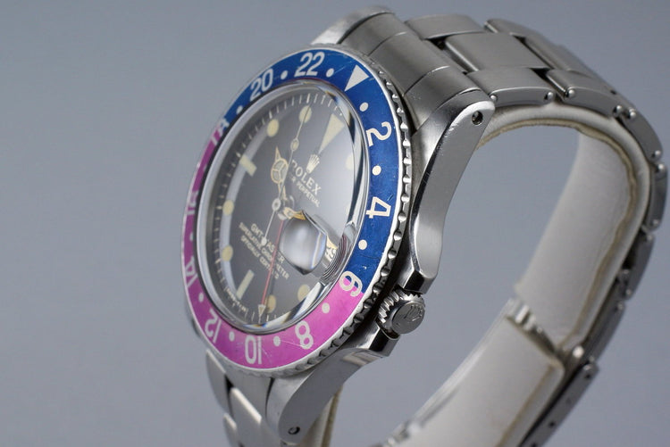 1965 Rolex GMT 1675 Brown Glossy Gilt Dial with Fuchsia Insert