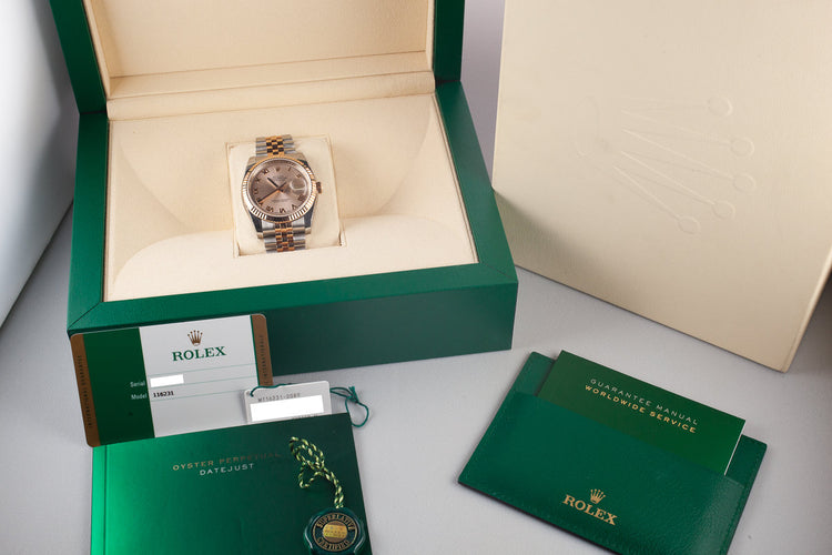 Mint 2018 Rolex Two-Tone Rose Gold and Stainless steel DateJust 116231 Rose Dial with Box and Papers