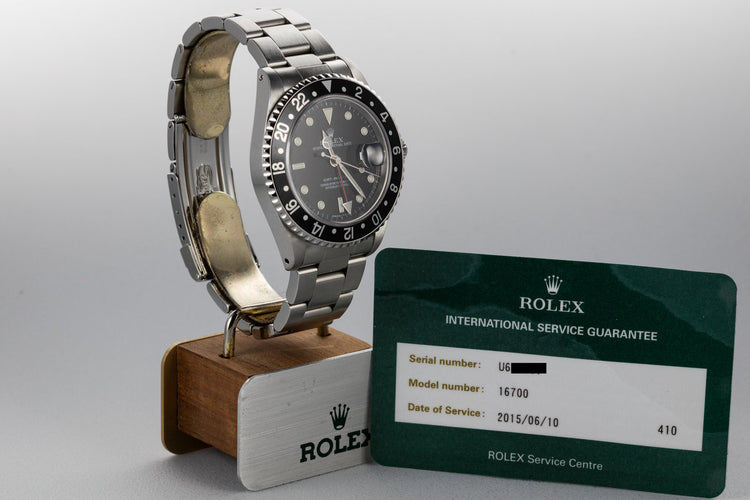 1998 Rolex GMT-Master 16700 Black Bezel with Service Papers
