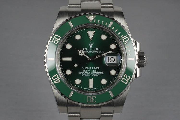 2010 Rolex Green Submariner 116610V with Box and Papers