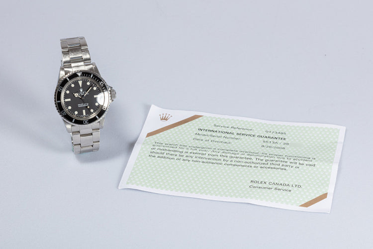 1972 Vintage Rolex Submariner 5513 Serif Dial with Service Papers