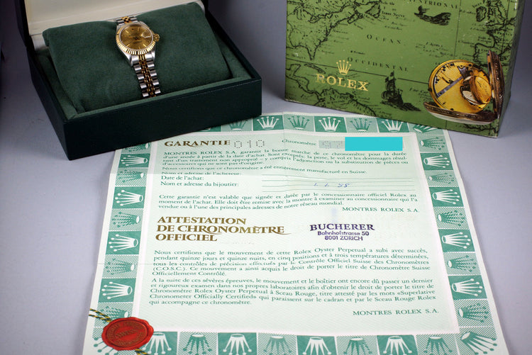 1987 Rolex Ladies Two Tone DateJust 69173 Champagne Dial with Box and Papers