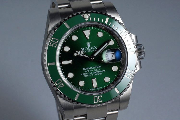 2015 Rolex Green Submariner 116610LV with Box and Papers MINT