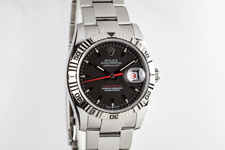 2006 Rolex Red DateJust Turn-O-Graph 116264 Black Dial with Box and Papers