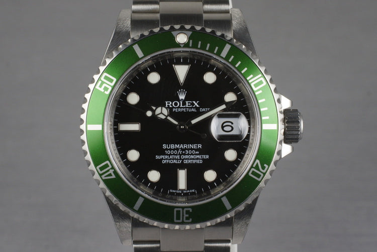 2007 Rolex Green Submariner 16610V with Box and Papers