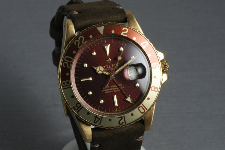 Rolex GMT 18K 1675 with root beer nipple dial turning tropical red