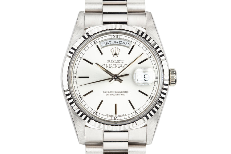 1993 Rolex 18K White Gold Day-date 18239 Silver Dial