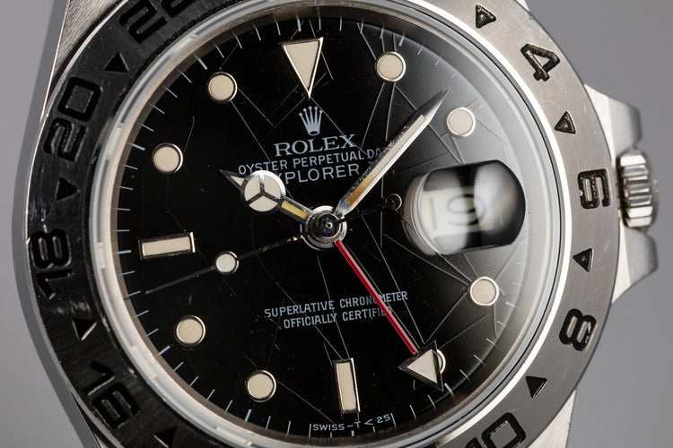 1986 Rolex Explorer II 16550 Black Spider Cracked Rail Dial with Service Papers